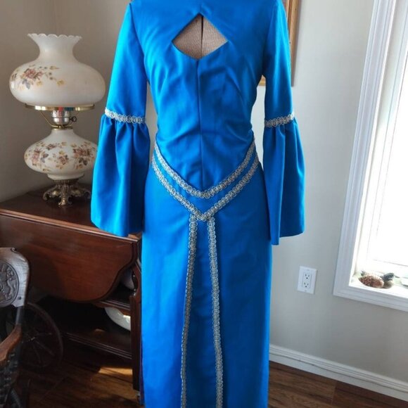 Vintage Blue Medieval Dress 60s Wedding Costume 35" Bust - Picture 3 of 11
